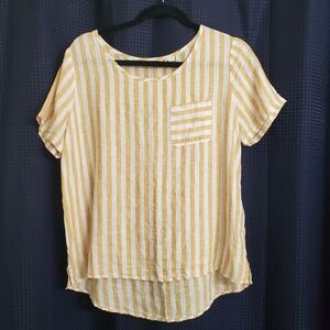 Christian Siriano Cream and Yellow Linen Blouse Size Small